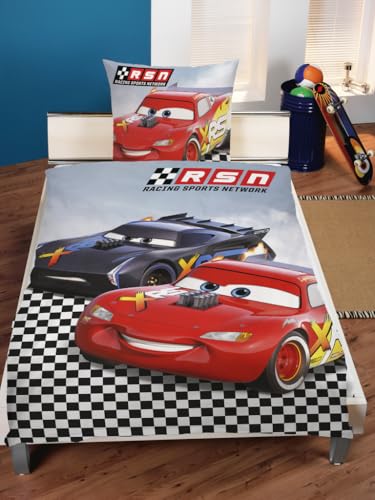 Herding Disney Cars Auto Bettwäsche 80x80 + 135x200cm, 100% Baumwolle Renforcé mit Reißverschluss