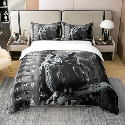 Loussiesd Eule Betten Set 3D Tier Gedruckt 100% Baumwolle Bettwäsche Set 135x200cm für Kinder Jungen Mädchen Zimmer Dekor Vogel Dekor Bettbezug Set Eulen Bettwäsche 2Stück Reißverschluss