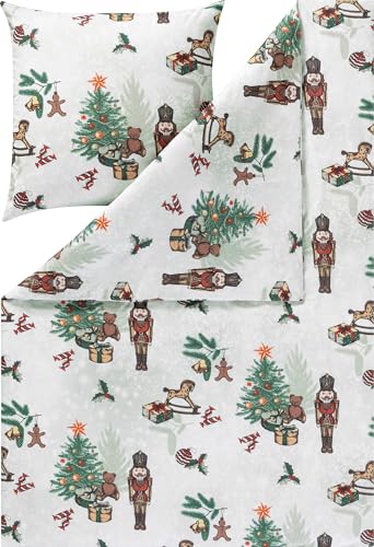 Estella Bettwäsche Nutkracker Kuschelflanell tannengrün Größe 1x 135x200 cm + 1x 80x80 cm