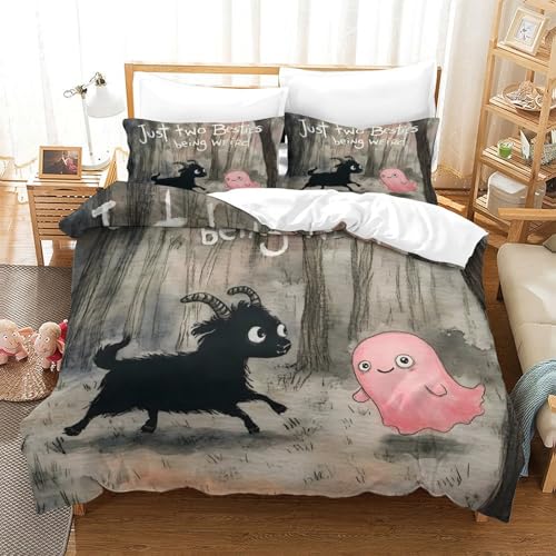 GDEKCIEAS Niedliche Monsterfreunde 3D Gedruckter Bettwäschegarnitur Bettbezug Set Für Kinder Mädchen Jungen Reissverschluss Weich Microfaser Und Kissenbezüge Bettwäsche 3 Teilig Single?140x200cm?