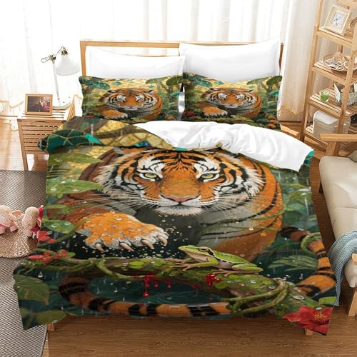 CHUIYUFULAN Tiger Bettbezug Set Bettwäsche Kinderbettwäsche Reißverschluss Mit Kissenbezug, Betten Set Für Jungen Und Mädchen, Kinder Single?140x200cm?