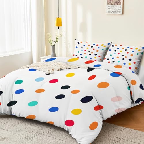 Bunt Bettwäsche Set 135 x 200 cm, Einfach Punkte Themendrucke Bettbezug mit Reißverschluss - Weiche Polyester-Baumwolle Wende Bettwäsche für Teenager Kinder