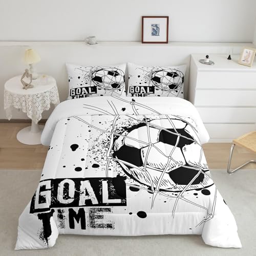 Tabeskly Fußball BettwäSche Jungen Kinder Bed Duvet Cover Bedding Set schwarz Weiß 135×200cm