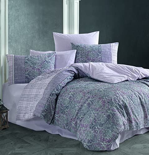 Questo Casa 100% Baumwolle Ranforce Doppel-Bettbezug-Set, Bettbezug: 200x220 cm, Flaches Blatt: 240x260 cm, Kissenbezug: 50x70 cm (2 Stück)