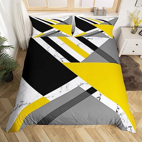 Gelb und Grau Tröster Bezug 135x200 Patchwork Geometrische Dreieck Gestreifte Bettwäsche Set Schwarz Weiß Marmor Bettbezug für Kinder Erwachsene Geometrie Linien Quilt Cover Nordic Stil Zimmer Dekor