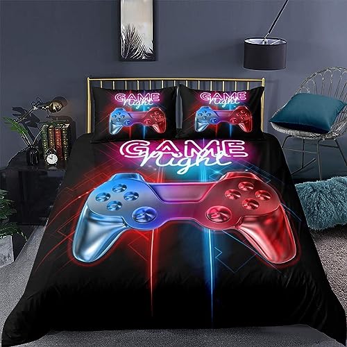 Loussiesd Gamer-Bettbezüge, mehrfarbig, Gamepad-Bettwäsche und Leinen, Videospiel-Controller-Bet twäsche-Set für Kinder, Teenager, Jungen, Weihnachten, Junior/Kinderbett, Schlafzimmer, Dekoration, 2