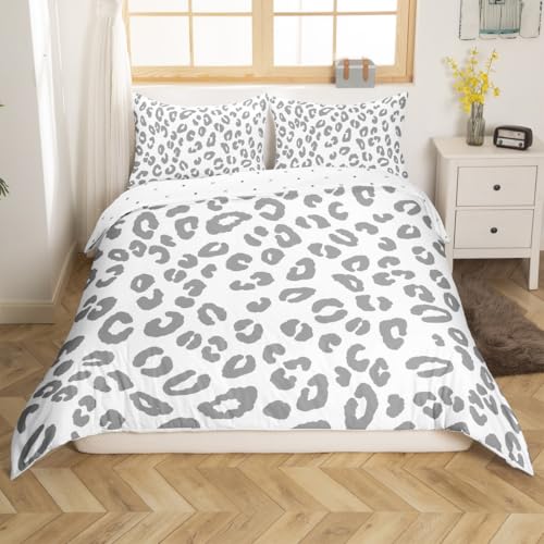 Loussiesd Grau Leopard gedruckt Bettwäsche Set 135x200cm Kinder Afrika Gepard Pelz Muster Bettbezug für Kinder Jungen Mädchen Wilde Tierhaut Betten Zimmer Dekor
