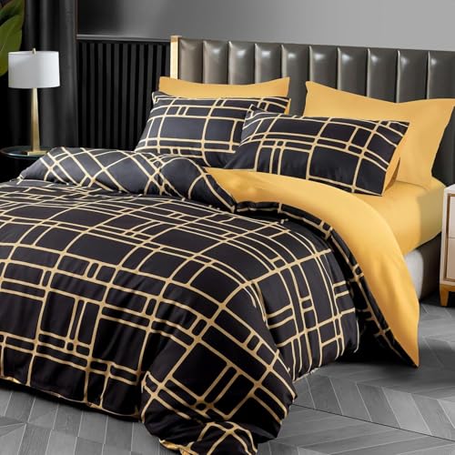 Pamposh Bettwäsche Sets Bettbezug Set Prämie Mikrofaser Anthrazit mit Reißverschluss hochwertigen Qualität für Allergiker (Schwarz, (1 x 200 x 200 cm) + (2 x Kissenbezug 80 x 80 cm))