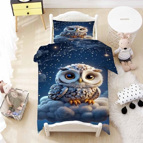 Qiqumax Eule Bettwäsche Set 3D Realistisches Eule Bettwäsche Set, Süßer Owl Motiv Druck Design Bettbezug Für Jungen Mädchen Kinder (1,135 x 200 cm)