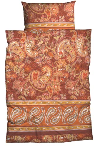 CASATEX Satin Bettwäsche SENTTA Reine Baumwolle, hautfreundlich Bettwäsche-Set Paisley Bordüre modernes Landhaus absolut hip 135 cm x 200 cm orange Terra
