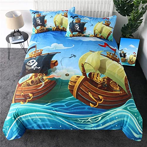 NUEYSP Bettwäsche 135x200 Pirat Bettbezug 135x200 Flauschige Allergiker Weicher Angenehme Mikrofaser Bettwäsche-Sets mit Reißverschluss + 2 Kissenbezüge 80x80 cm für Kinder Mädchen