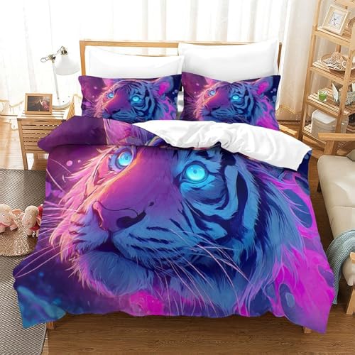 PXQKZPMYH Tiger Bettwäsche 3D Bettbezug Mikrofaser Bedding Für Kinder Teenager Erwachsene Weich Und Atmungsaktiv Single?140x200cm?