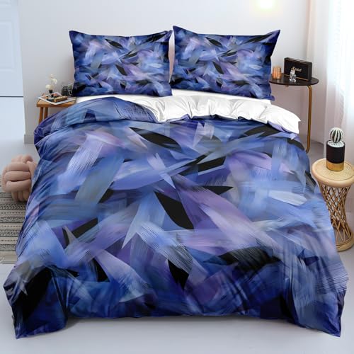 Bettwäsche 220x240 mit Blau-Violettem Farbverlauf, Abstraktem Geometrischem Pinselstrichmuster und Kissenbezug, Ombré-Graffiti-Bettbezug , Weich, Pflegeleicht, für Alle Jahreszeiten Geeignet (Super