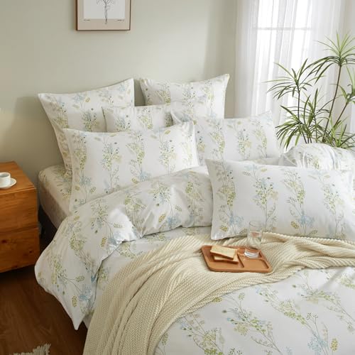 YASMENG Bettwäsche 135x200 cm Blumen Weiß Bunt Bettbezug Set 2 Teilig Weich Kuschelig Mikrofaser Bettbezug mit Reißverschluss und Kissenbezug 80x80 cm