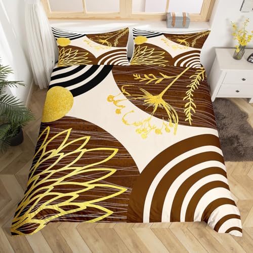 Homewish Boho Mitte des Jahrhunderts Bettwäsche 135x200 Frauen Männer Minimalistisch Modern Bettbezug Braun und Beige Geometrisch Bettwäsche Set Ästhetische Moderne Abstrakt Bedding 2 Teilig