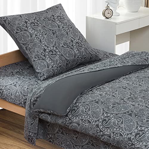 HENGWEI 2-teiliges Bettwäsche-Set, 135 x 200cm Bettbezug mit 80 x 80 cm Kissenbezug, Mikrofaser, Elegantes Klassisches, Dunkelgraues Paisley-Muster, Weich & Bügelfrei, ÖkoTex Zertifiziert