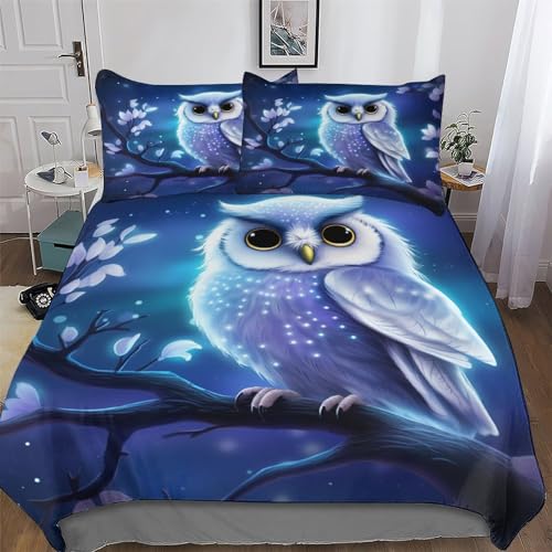 PAZZK Eule Bettwäsche Premium Atmungsaktive Angenehme Bettbezüge, Mit Reißverschluss Bettdeckenbezug, 2teilig Bettbezug + Kissenbezug Single (135x200cm)