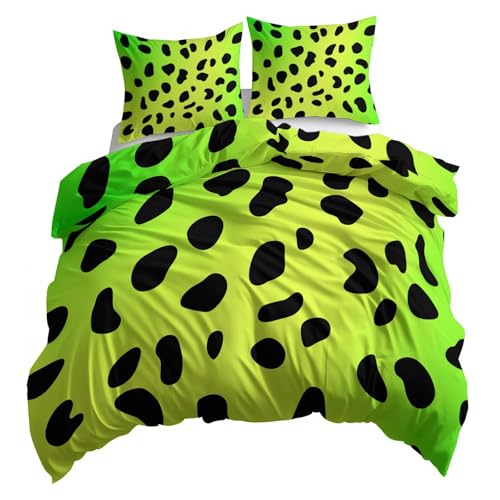 XCQHZYQ Zitronengrün Sommer Bettwäsche Set Leoparden-Farbverlaufsmus ter Bedruckte Bettbezug 220x240 cm Bedruckte Wendebettwäsche Einfache Pflege Mikrofaser Bügelfreie Bettwaren Bettbezug