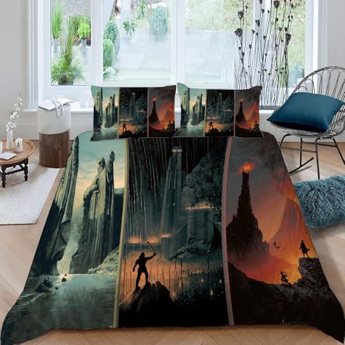 DTASSVEW Kinder Bettwäsche 200x200 cm 3teilig Set, The Lord of The Rings Bettbezug mit Reißverschluss Schließung Bettbezug Set, Poster Serie -A012 Inkl 2 Kissenbezüge 80x80 cm