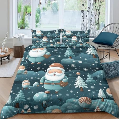 Weihnachten Bettwäsche Set 3D Druck, Mikrofaser Bettbezüge Gedruckt Bettbezug 3 Teilig Erwachsene Teenager Mit Reißverschluss 2 Kissenbezug Soft Bettwaren Bequem 90X190 cm -34148907673