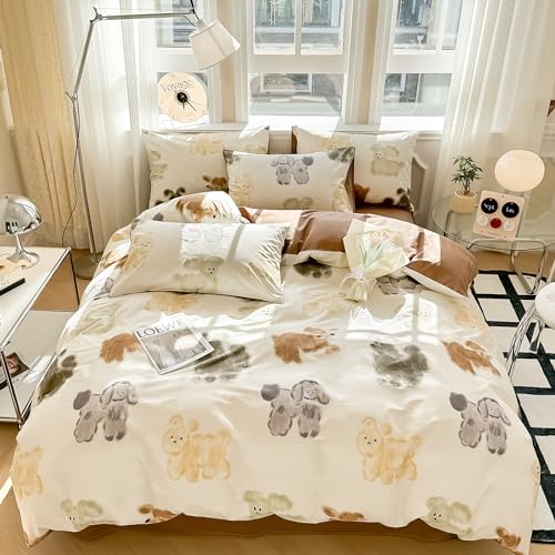 GETIYA Bunt Graffiti Hunde Muster Bettwäsche 135x200 Baumwolle Bettwäsche Mädchen Damen Bettbezug Tiere Muster Weiß Braun Wendebettwäsche Einzelbett mit 1 Reißverschluss Kissenbezug 80x80