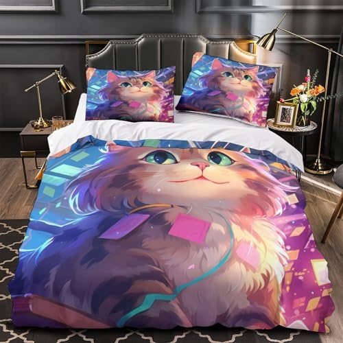 VOXYTMLWG Nett Katze Faces 3D-gedrucktes 3 Stück Coon Animal Bettbezug Bettwäsche mit Reißverschluss Bequem Pflegeleicht for Erwachsene,Kinder,Männer ,Fans Single?135x200cm?