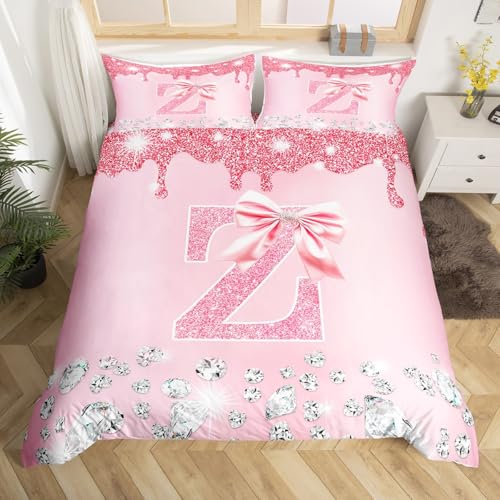 Homewish Mädchen Rosa Bowknot Bettwäsche 135x200cm Personalisierte Initial Z bettbezug Set,Coquette Bow Diamond Bettwäscheset Glitter Princess Monogrammed bettset raumdekor Mikrofaser Homewish Mädchen Rosa Bowknot Bettwäsche 135x200cm Personalisierte Initial Z bettbezug Set,Coquette Bow Diamond Bettwäscheset Glitter Princess Monogrammed bettset raumdekor Mikrofaser