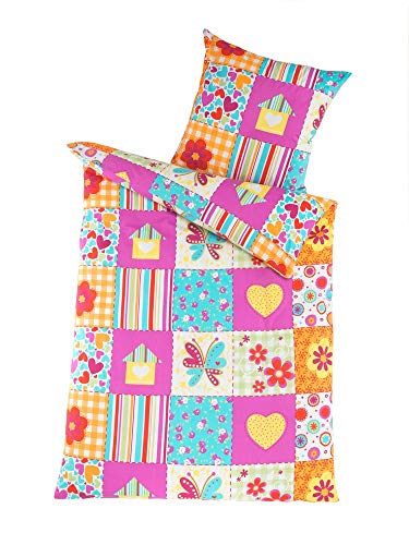 DreamHome 100% Baumwolle Kinder Bettwäsche 135x200 cm Jungen Mädchen Baustelle Patchwork, Design - Motiv:Design 2