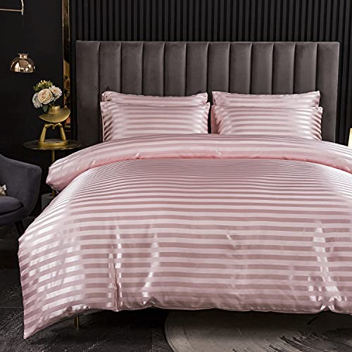 Satin Bettwäsche 135x200 Rosa Pink Glänzend Bettbezug Set 2teilig Seide Glanzsatin Bettwäschegarnitur Microfaser Zweiteilig Unifarben Glatt Bettwäscheset Einzelbett mit Reissverschluss