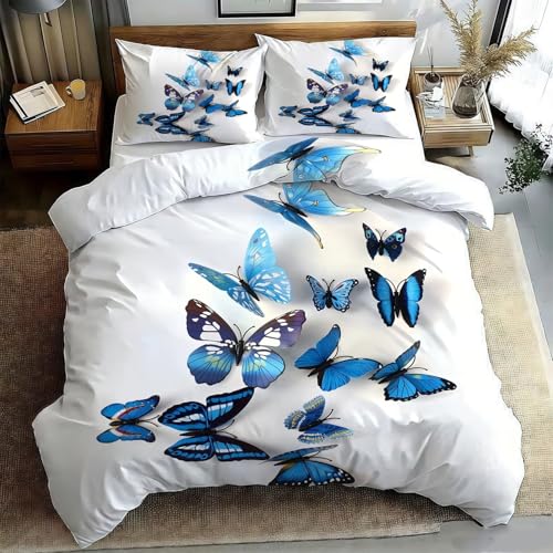 EXSANLIEAY Realismus Bettwäsche 200x200cm Schmetterling Motiv Flauschige Warm Bettwäsche Sets Mikrofaser Deckenbezug 1 Bettbezug mit Reißverschluss und 2 Kissenbezug 80x80cm ZB526