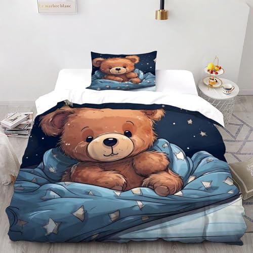 LOVEROGD Teddybär Stern Bettwäsche-Sets Animal Theme Kinderbettwäsche-Set Reißverschluss Mit Kissenbezug Für Jugendliche Kinder Schlafzimmer Single?135x200cm?
