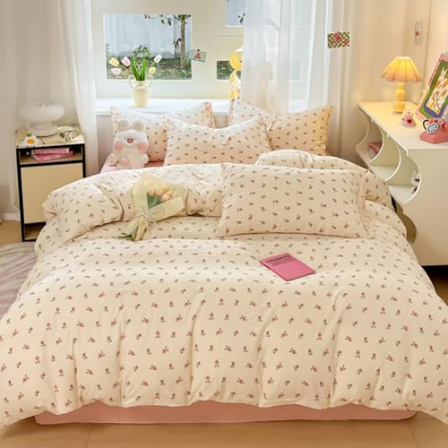 Nayoroom Bettwäsche 155x220 Weiß Rosa Blumen Blümchen Gewaschene Microfaser Bettwäsche Set Romantisch Mädchen Geblümt Bettbezug und Kissenbezug 80x80 cm mit Reißverschluss