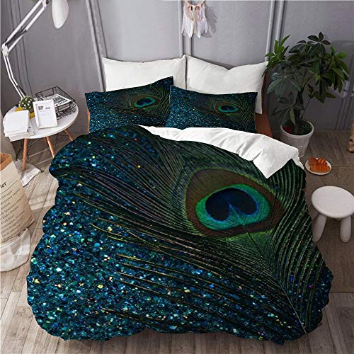 NOLOVVHA Bettwäsche-Set,Mikrofase r,Glitzernder Pfau,1 Bettbezug 135x200 + 2 Kopfkissenbezug