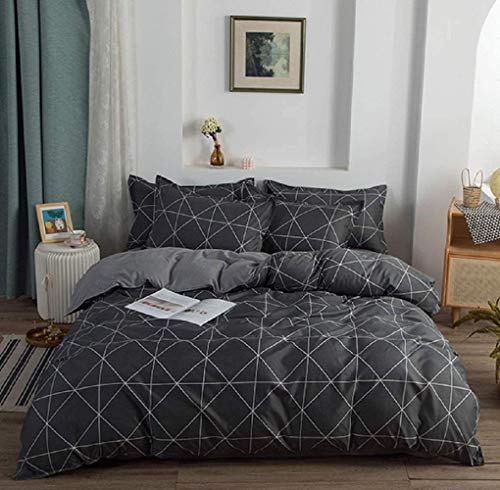 GETIYA ?Neueste? Kinder Bettwäsche 135x200 Dunkelgrau Bettwäsche Geometrisch Weiche Mikrofaser Wendebettwäsche mit Kissenbezug 80x80 Jungen Kariert Bettwäsche Dunkelgrau mit Reißverschluss