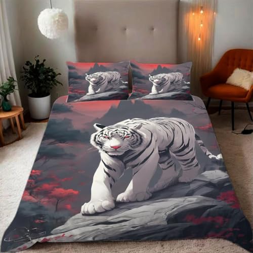 YZQGLHP Nordost-Tiger Bettwäsche 135x200 Tiere, Wendebettwäsche & Zimmer Deko, Weiche Microfaser Bettbezug Set 2 Teilig, 2 Kissenbezug 80x80, mit Reißverschluss
