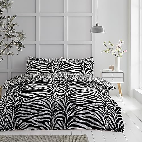 GC GAVENO CAVAILIA Premium Zebra Bettbezug-Set, Tier-Bettwäsche-Set, kuschelig, warm, für Einzelbett, Weiß/Schwarz (135 x 200cm)