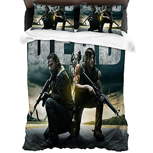 ANSSON Daryl Dixon Bettwäsche-Sets,The Walking Dead 1 Bettbezüge und 2 Kissenbezug,Rick Grimes Fanartikel Bettwäsche 3-teilig (135x200cm+80x80cmx2, Daryl1)