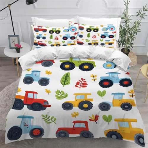 Bettwäsche 140x200 Traktor Bettwäsche-Sets 2-teilig, Mikrofaser, mit Reißverschluss für Mädchen Jungen. (Bettbezug 140x200 + 1 Kissenbezüge 70x90) 5G6X25763