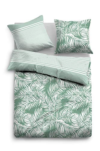 TOM TAILOR 0067616 Bettwäsche Garnitur mit Kopfkissenbezug Baumwoll-Satin Tropic 1x 135x200 cm + 1x 80x80 cm wintergreen