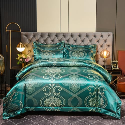 Tospass Bettwäsche 200x220cm kühlend Grün Smaragdgrün Satin Bettwäsche-Sets Jacquard Stickerei Aesthetic Bettwäsche ÖKO-TEX Deckenbezug 1 Bettbezug mit Reißverschluss und 2 Kissenbezug 80x80cm
