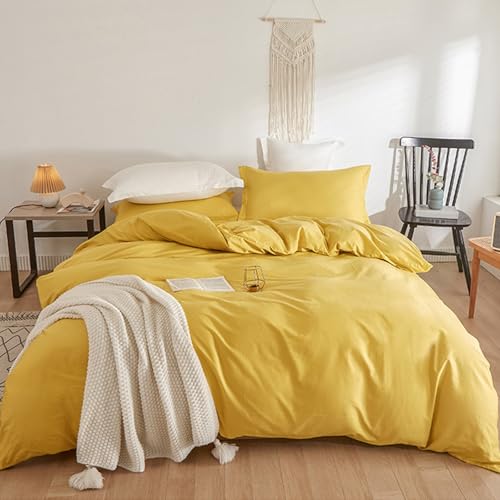 VENIES Bettwäsche 180 x 220 cm Doppelbett Bettbezug Sommer Atmungsaktiv Schweiß 100% Baumwolle Bettbezug mit Reißverschluss Gelb