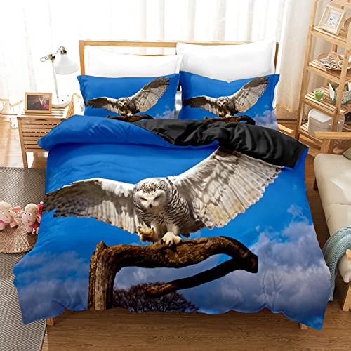 YYZBS BettwäSche 200x220 Eule des blauen Himmels Hypoallergener Bettbezug Aus Mikrofaser?BettwäSche-Se t Mit ReißVerschluss ?200x220cm Und 2 Kissenbezug 80x80?Geeignet FüR Erwachsene Und Kinder