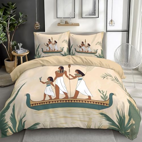 Beige Bettwäsche 155x220 cm Ägyptischer Pharao 3teilig Bettwäsche-Sets Kinder Mikrofaser Baumwolle, Soft Jungen Mädchen Bettwaren Bettbezug mit 2 Kissenbezug 80x80 cm