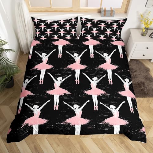 Homewish Ballett Bettbezug 135x200 für Kinder Teens Erwachsene,Ballerina Bettwäsche Set Nette Balletttänzerin Tröster Abdeckung Gymnastik Liebhaber Bett Set 1 Kissenbezug Zimmer Dekor