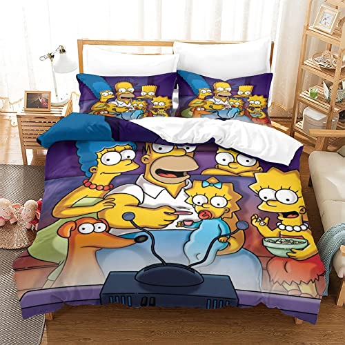 Die Simpsons Bettbezug-Sets Mit 2 Kissenbezügen – 3-teiliges Hypoallergenes Bettbezug-Bettwäsche-Set Aus Mikrofaser Single?135x200cm?