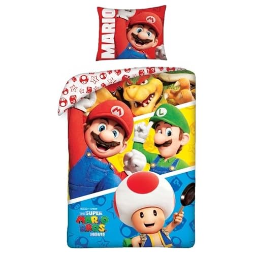 Bettwäsche Mario aus Mikrofaser – Bettbezug Mario 140 x 200 cm + Kissenbezug 63 x 63 cm – Disney (C)