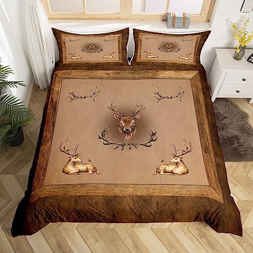 Rustikaler Hirsch Bettbezug für Kinder Teenager, Vintage Elch Tier Bettdecke Bezug Single Western Cowboys Bettwäsche Set Southwestern Woodland Wildlife Quilt Cover Cowboys Geschenke für Frau