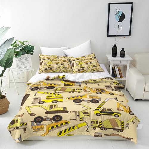 ANHOPE Verkehr Baugewerbe LKW Bettwäsche Set 2 Teilig Bettbezug 100x135 cm + Kissenbezug 40x60 cm Weich Microfaser Bettbezüge mit Reißverschluss Bettdeckenbezug Set für Kinder Jungen Mädchen