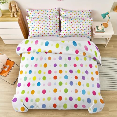 Generisch Doppelseitig Bedruckter Daunen Bettbezug 135 x 200 cm 3 teilig, Minimalistisch Niedlich Bunte Punkte Bettwäsche für Schlafzimmer Dekorieren - Weich Bügelfrei Bettwäsche-Sets Mikrofaser Weiß