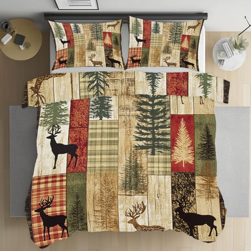 Cendppdj Elch Holz Textur Bettwäsche 135x200 cm, Retro Rustikal Mikrofaser Bettbezug, Jagd Tierwelt Duvet Cover Wendebettwäsche Mit Reißverschluss 2 Kissenbezüge